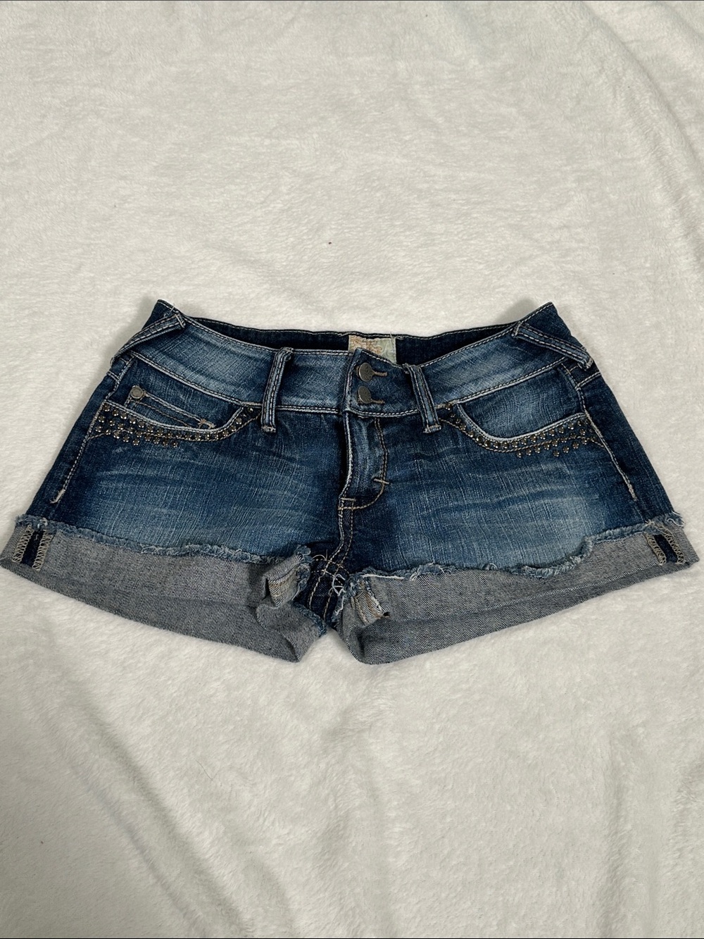 Arden B Dark Blue Denim Cutoff Shorts with Stud Embellishments